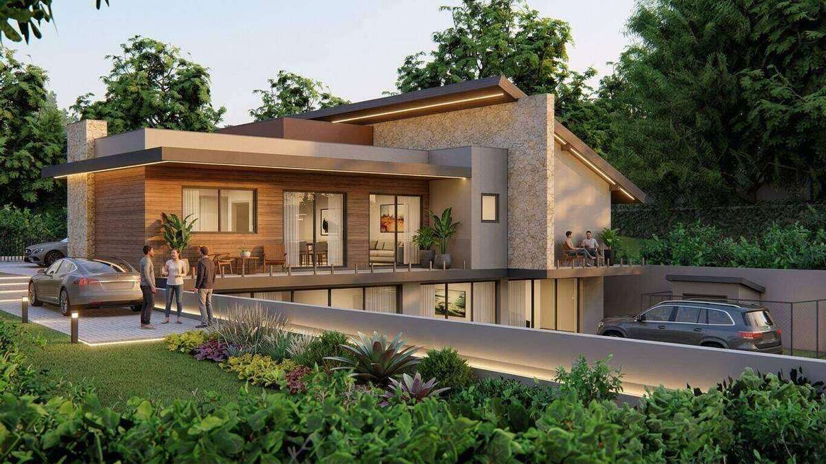 Casa MR, residência contemporânea com pedra natural, madeira, amplas aberturas e integração com o jardim