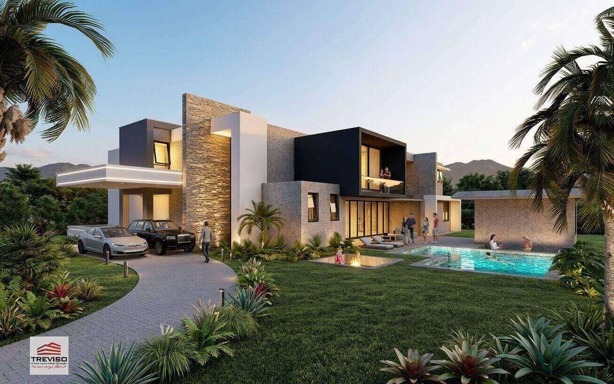 Casa JM, residência de grande porte com volumes marcantes, piscina e ampla integração com a paisagem